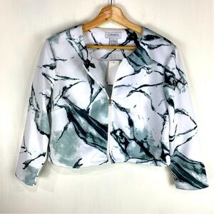 Carmen Marc Valvo Giselle Cropped Marble Printed Full Zip Up Jacket Medium (NWT)